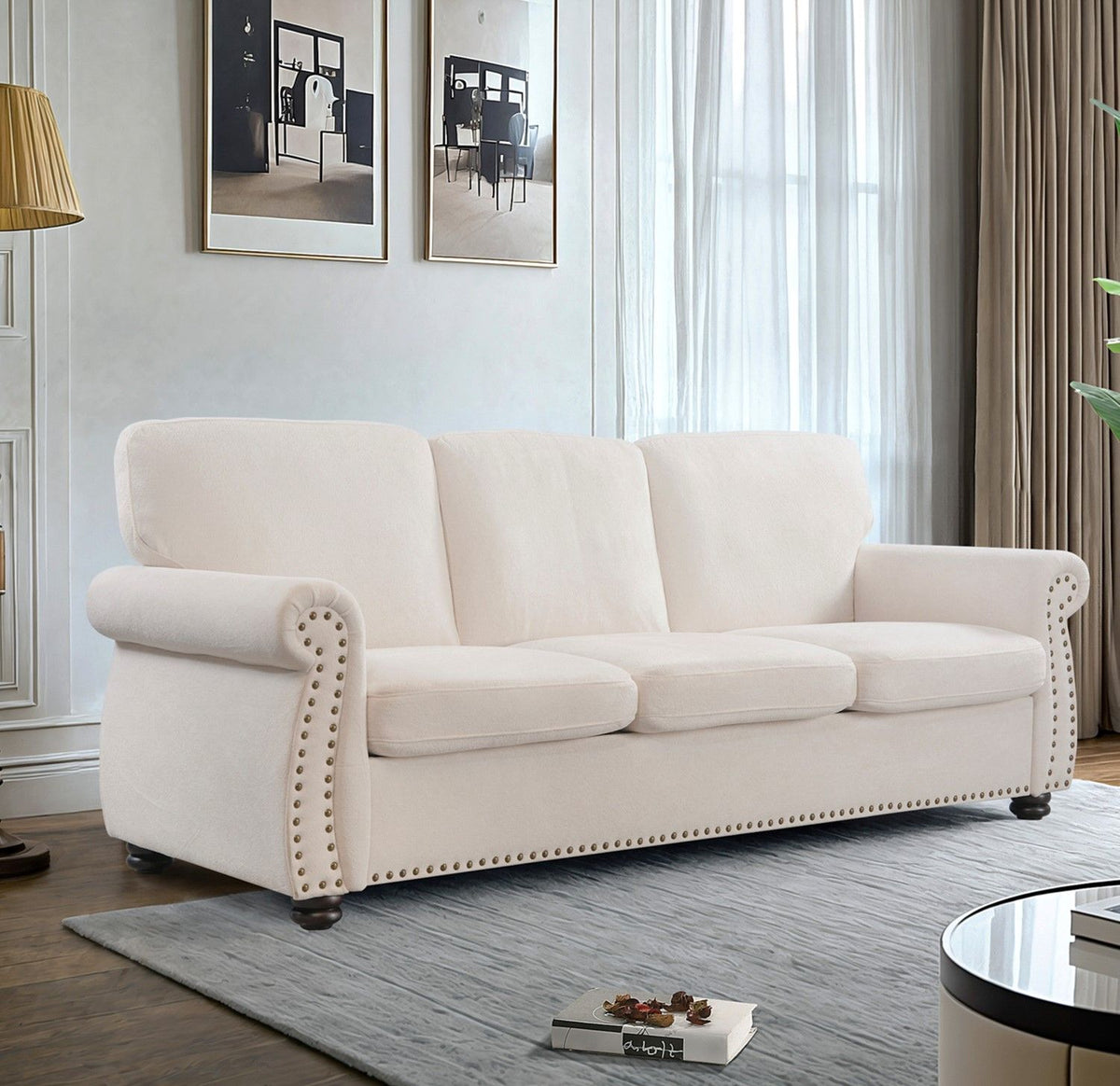 Soft Sofa, Upholstered 3 Seater Couch With High Density Foam, Loose Back Cushions And Turned Legs - view 15