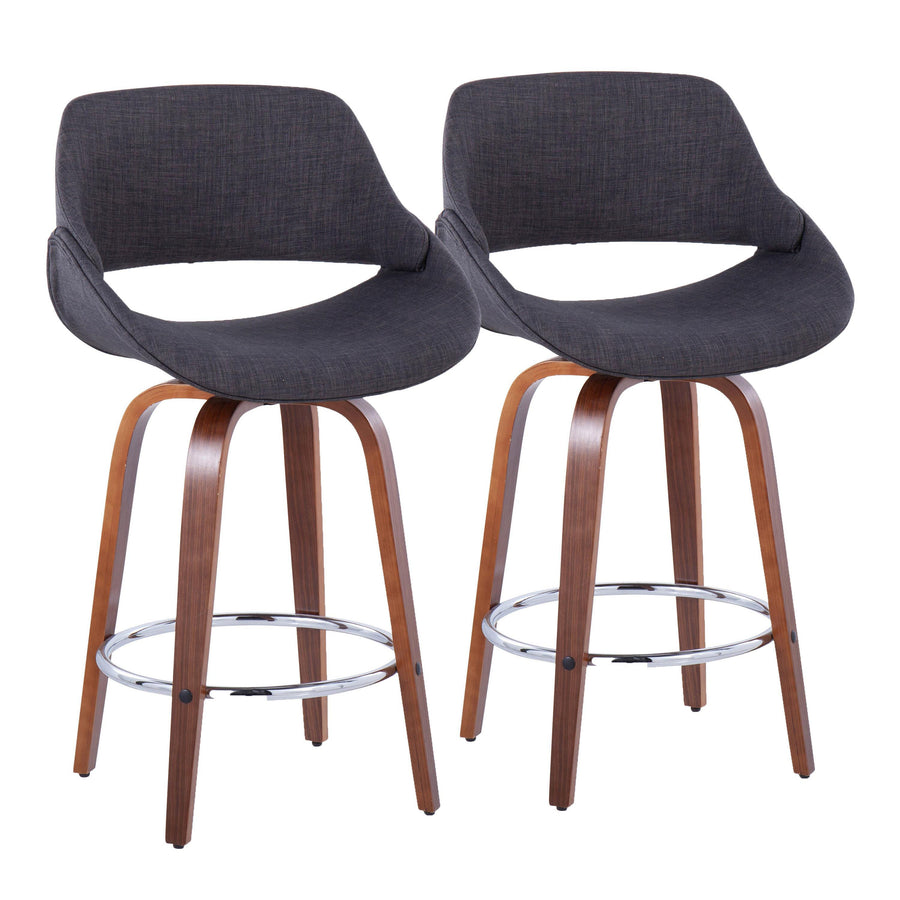 Mid-Century Modern Counter Stool with Cushioned Seat - Charcoal