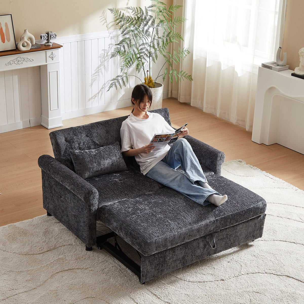 Loveseat Sofa Bed, Pull - Out Couch Sleeper & 2 Pillows - view 9