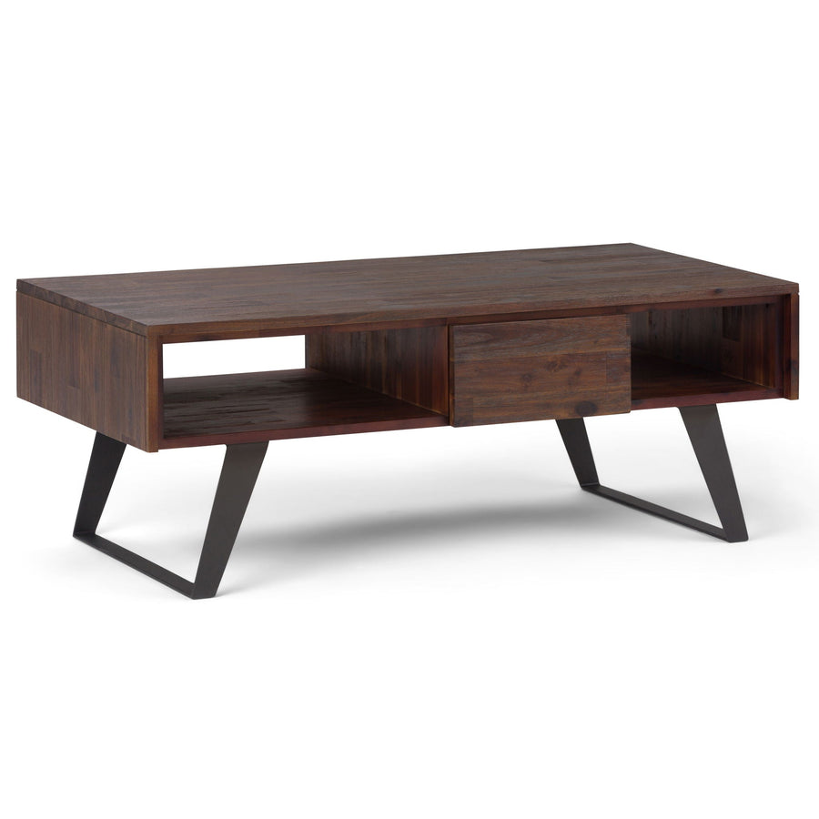 Handcrafted Acacia Coffee Table with Storage Drawers - Dark or Light Brown