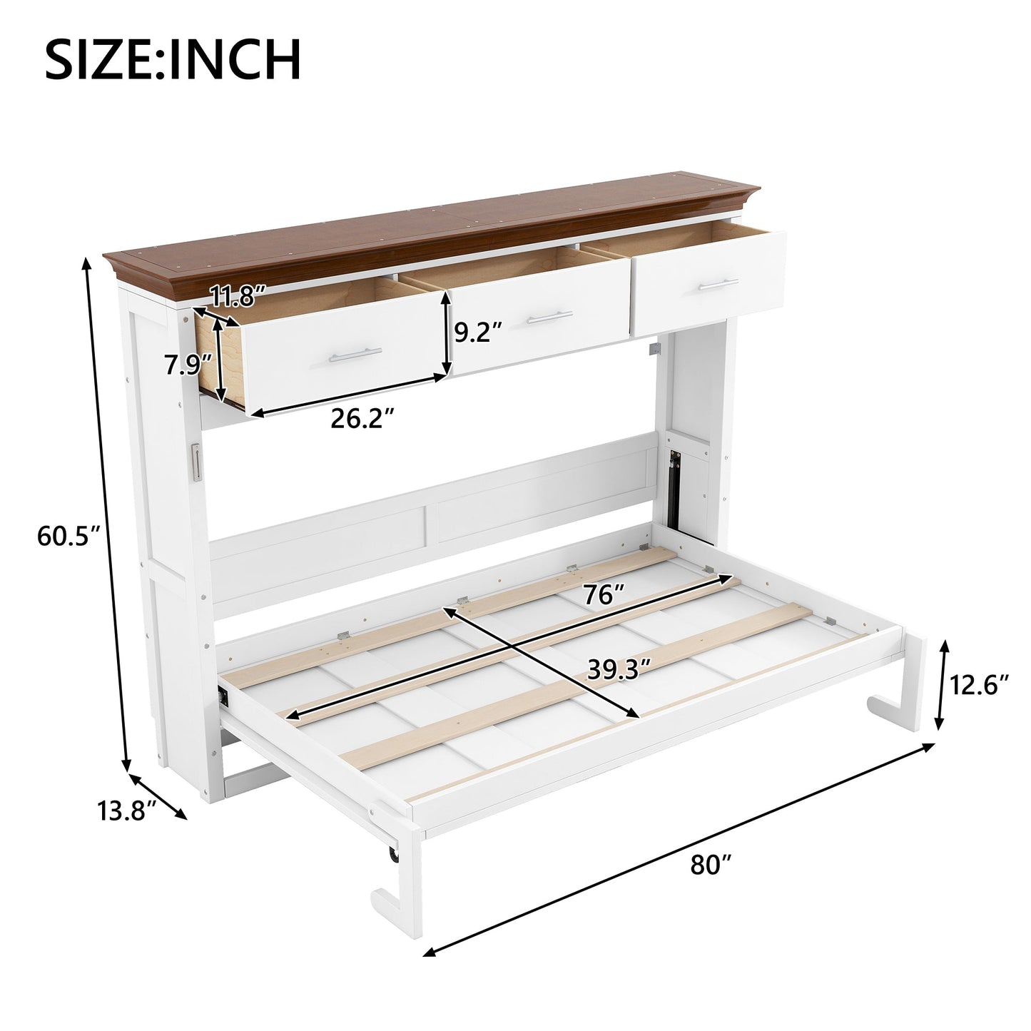 Twin Size Murphy Bed with 3 Drawers