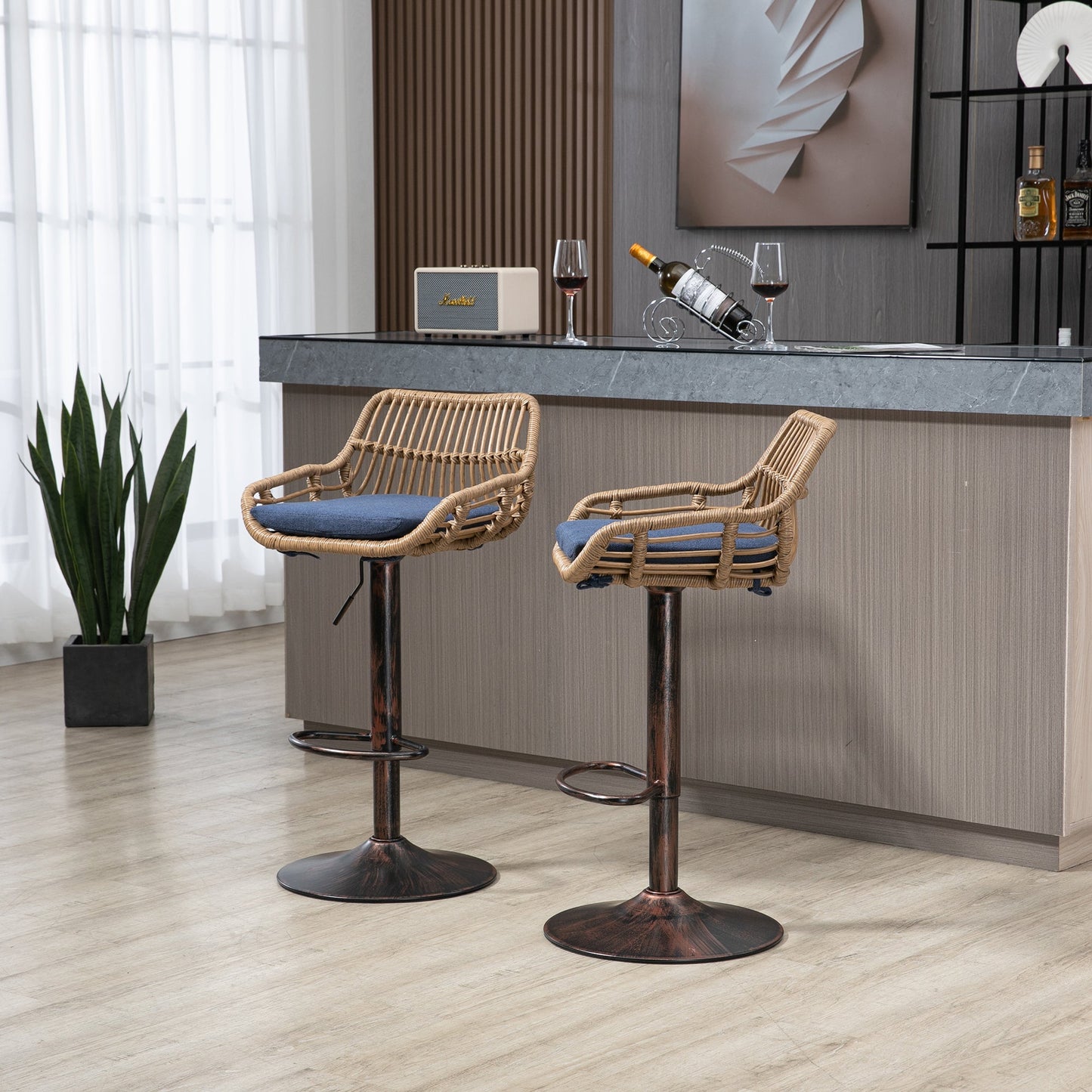 Modern Swivel Bar Stools Set of 2 Adjustable Counter Height Chairs