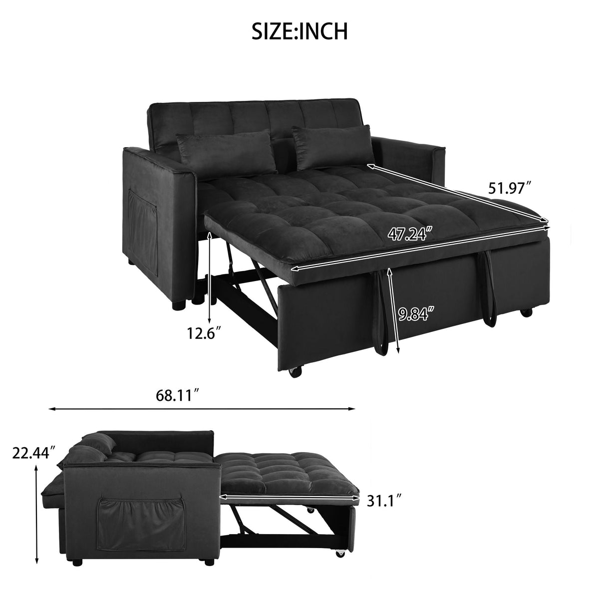 3 In 1 Pull Out Couch Convertible Sofa Bed With Reclining Backrest - view 20