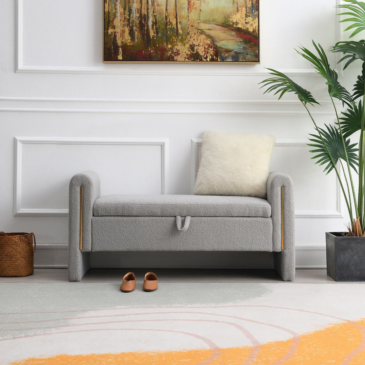 Modern Teddy Upholstered Large Bed End Bench With Arms And Storage - view 29