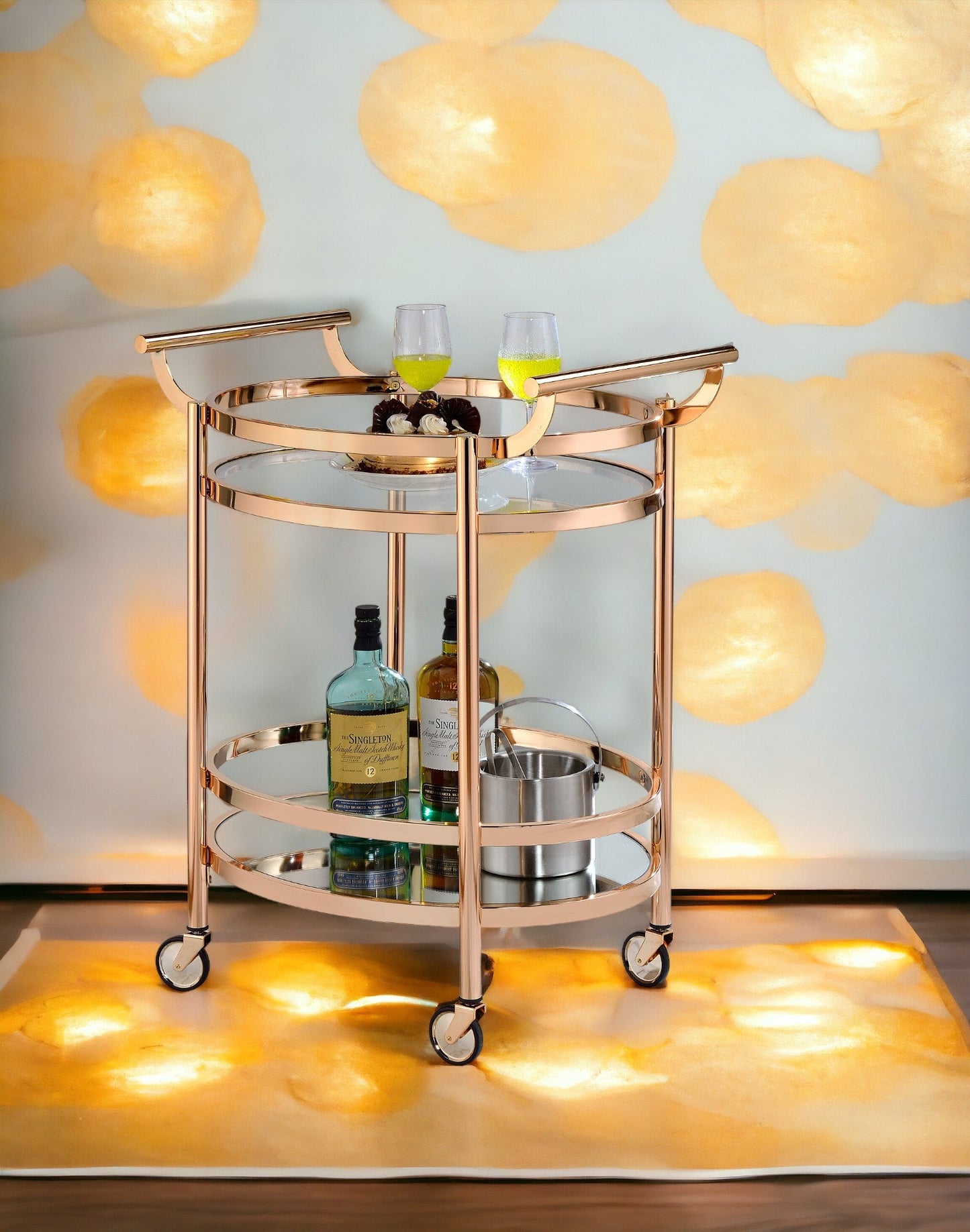 Lakelyn Clear Glass & Rose Serving Cart