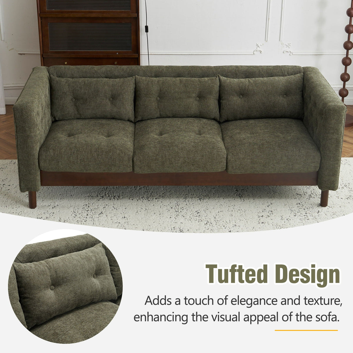 Upholstered Sofa Modern 3 Seater Sofa Couch With Tufted Design For Living Room - view 4