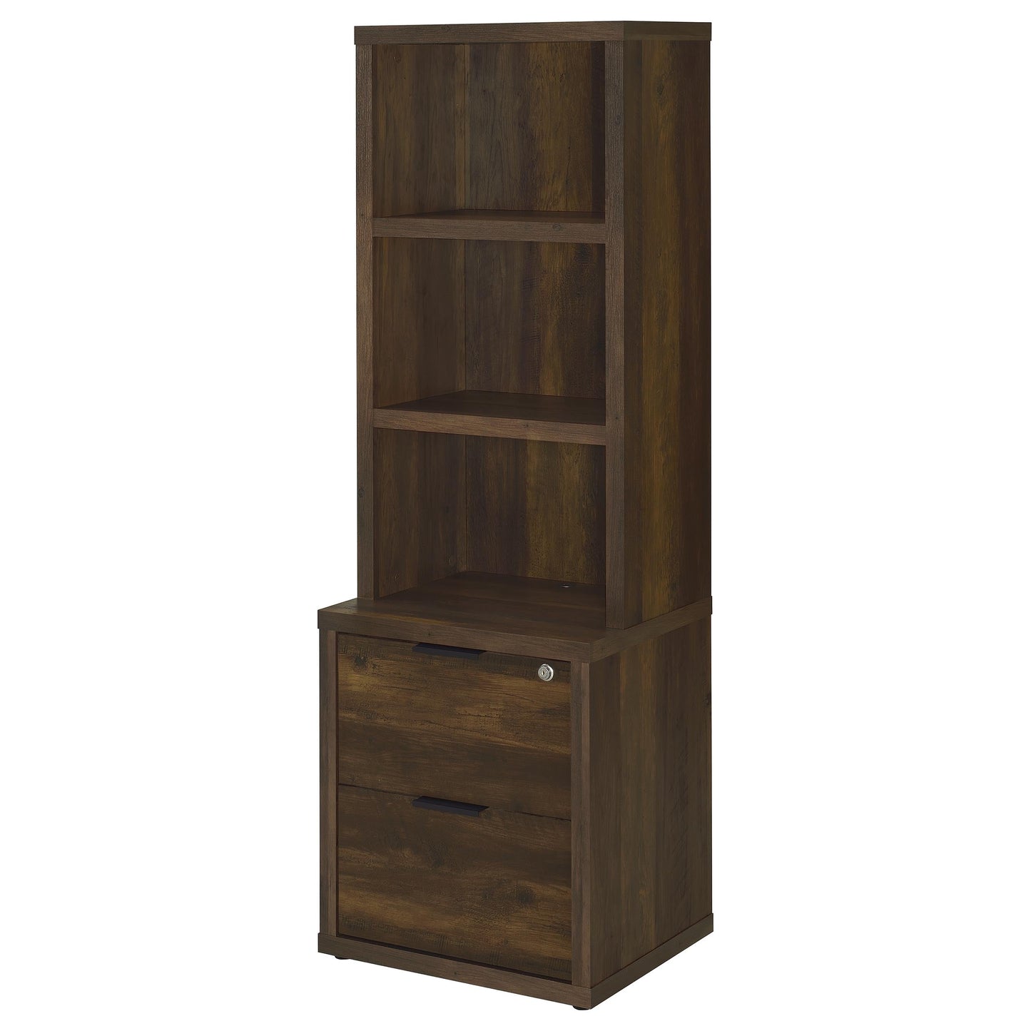 Geary Dark Pine 3-Shelf Bookcase USB and Lockable Drawer