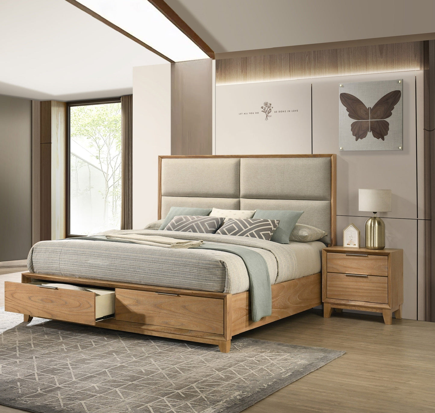 1pc Contemporary 2-Drawer Nightstand