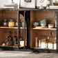 4-Door Large Storage Sideboard Buffet Cabinet with Glass Doors Arched Cabinet (Black)