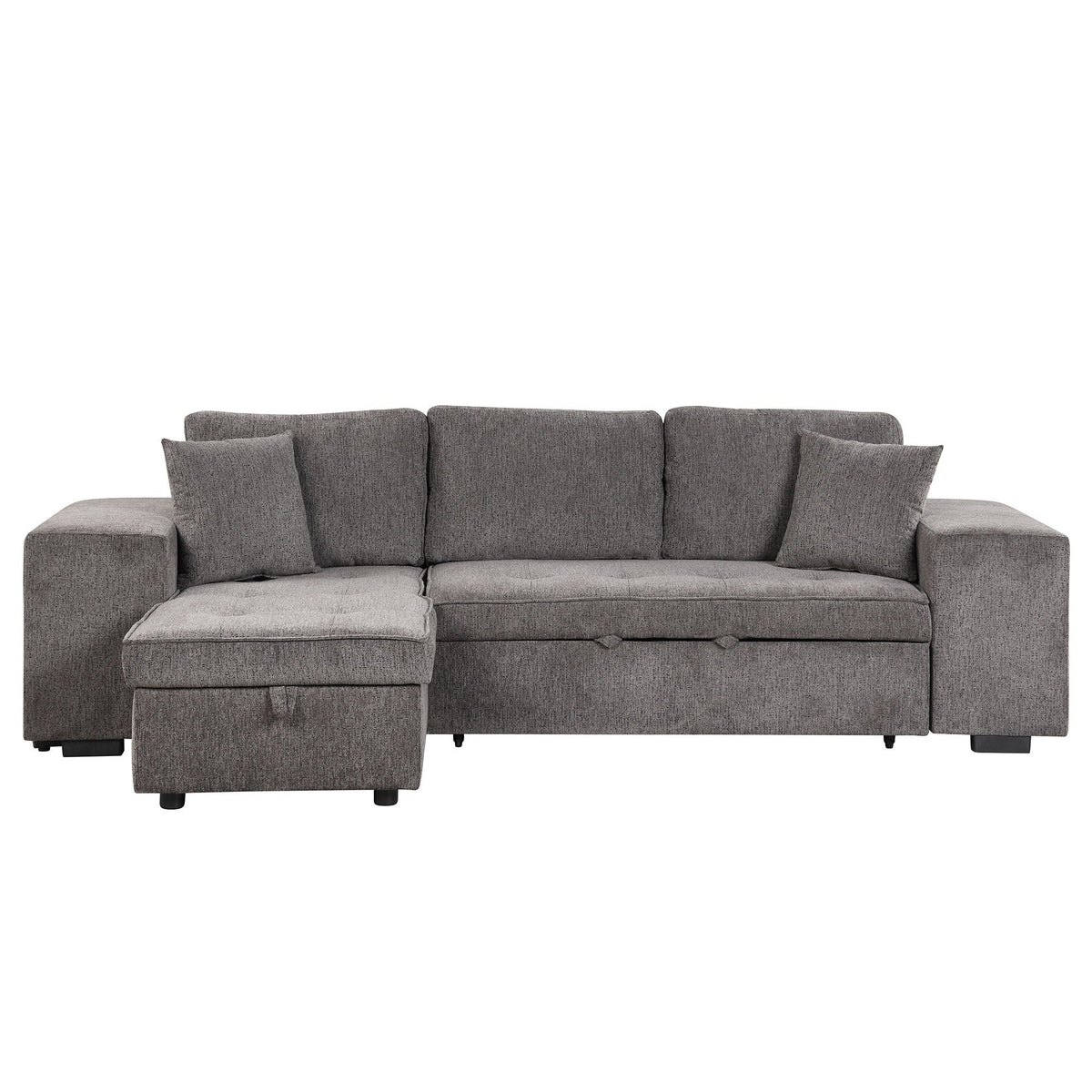 Modern L-Shape 3 Seat Reversible Sectional Couch, Pull Out Sleeper Sofa With Storage Chaise And 2 Stools For - view 18