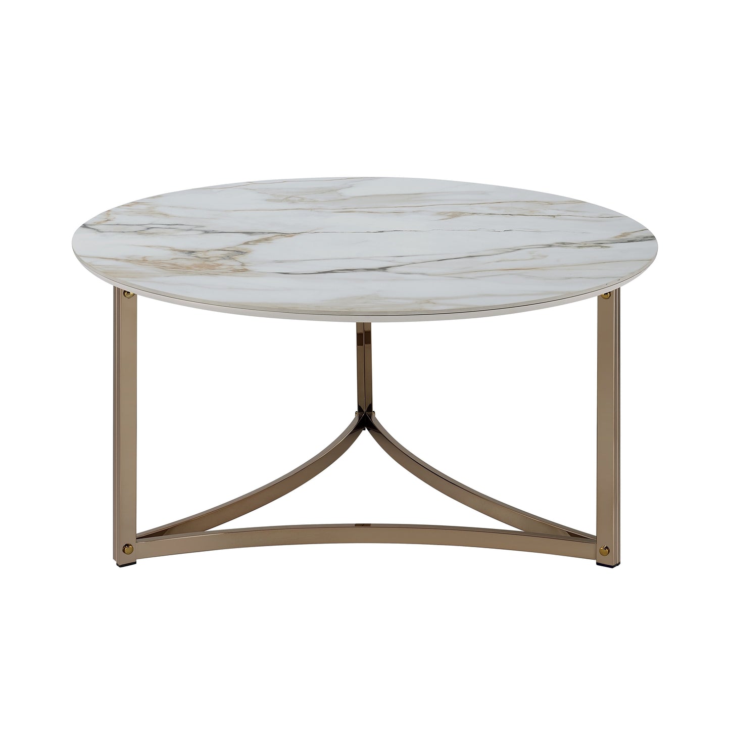 Aziz Sintered Stone Top & Champagne Finish Round Coffee Table