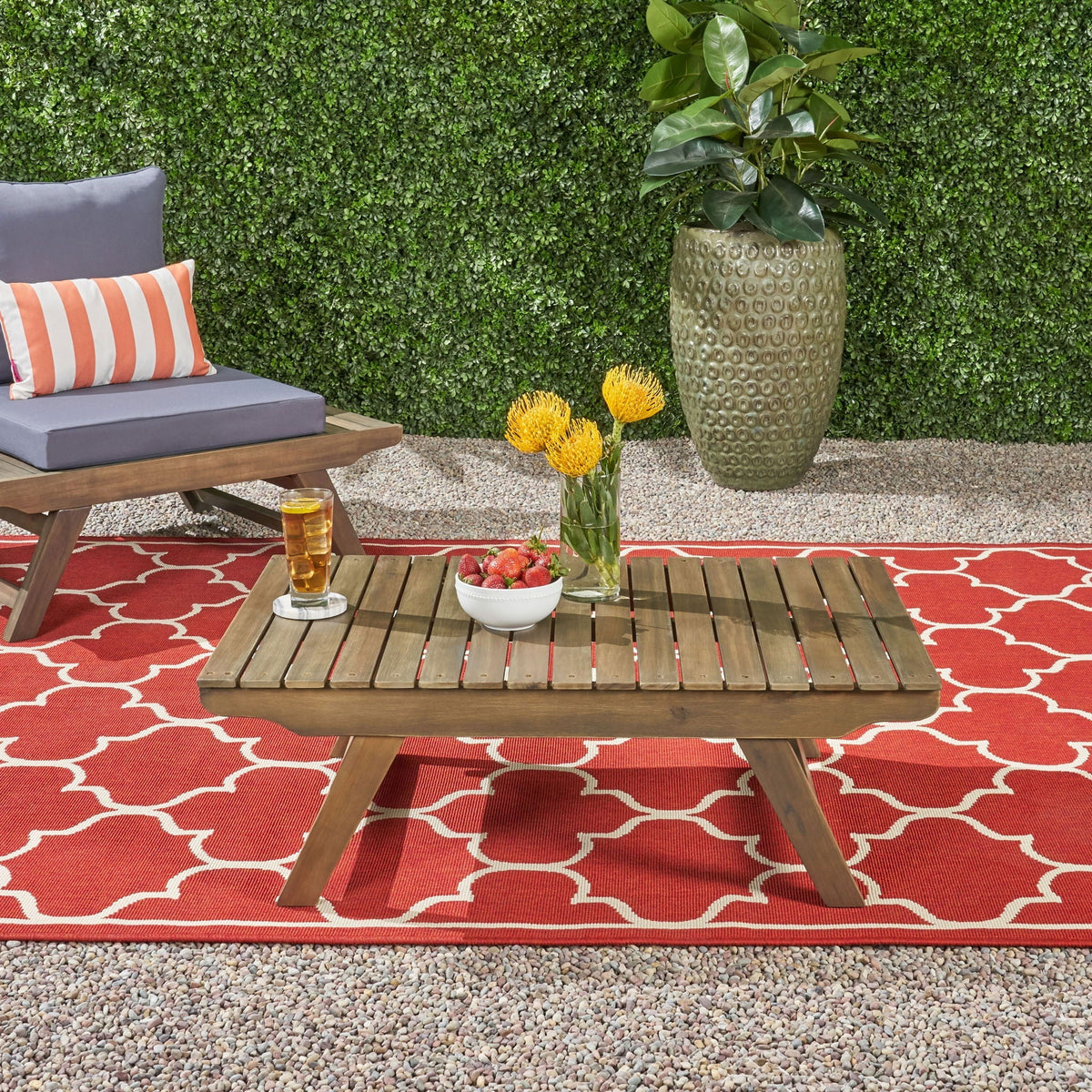 Outdoor Acacia Wood Coffee Table With Open Slat Design