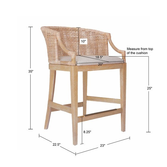Handcrafted Rattan Counter Stool 25" H