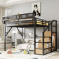 Queen Size Loft Bed with Stairs and Storage Shelves