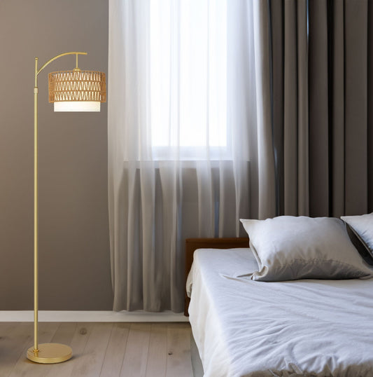 Gold Arc Floor Lamp Remote Dimmable LED