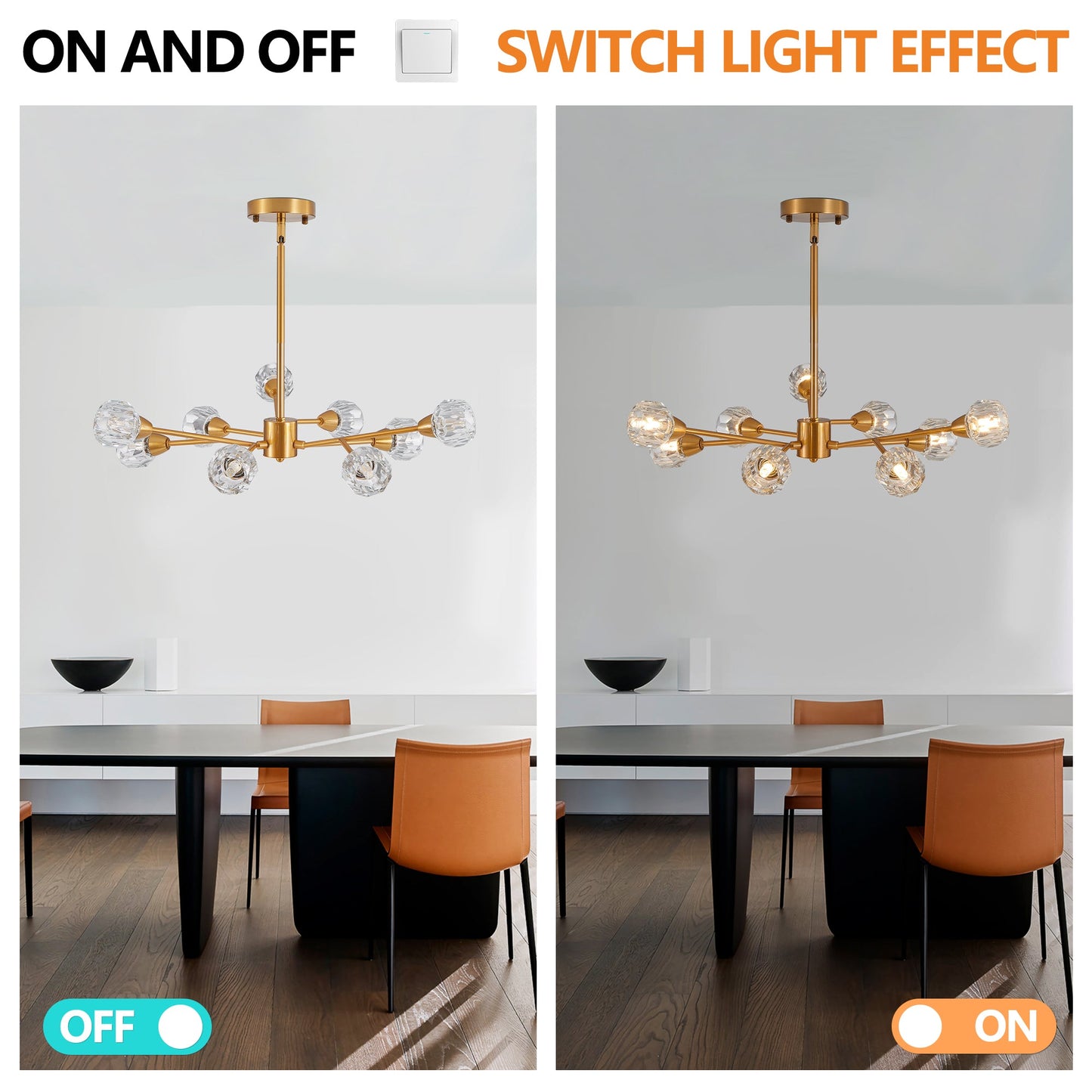 Modern Crystal Golden Chandelier 9 Lights Fixture