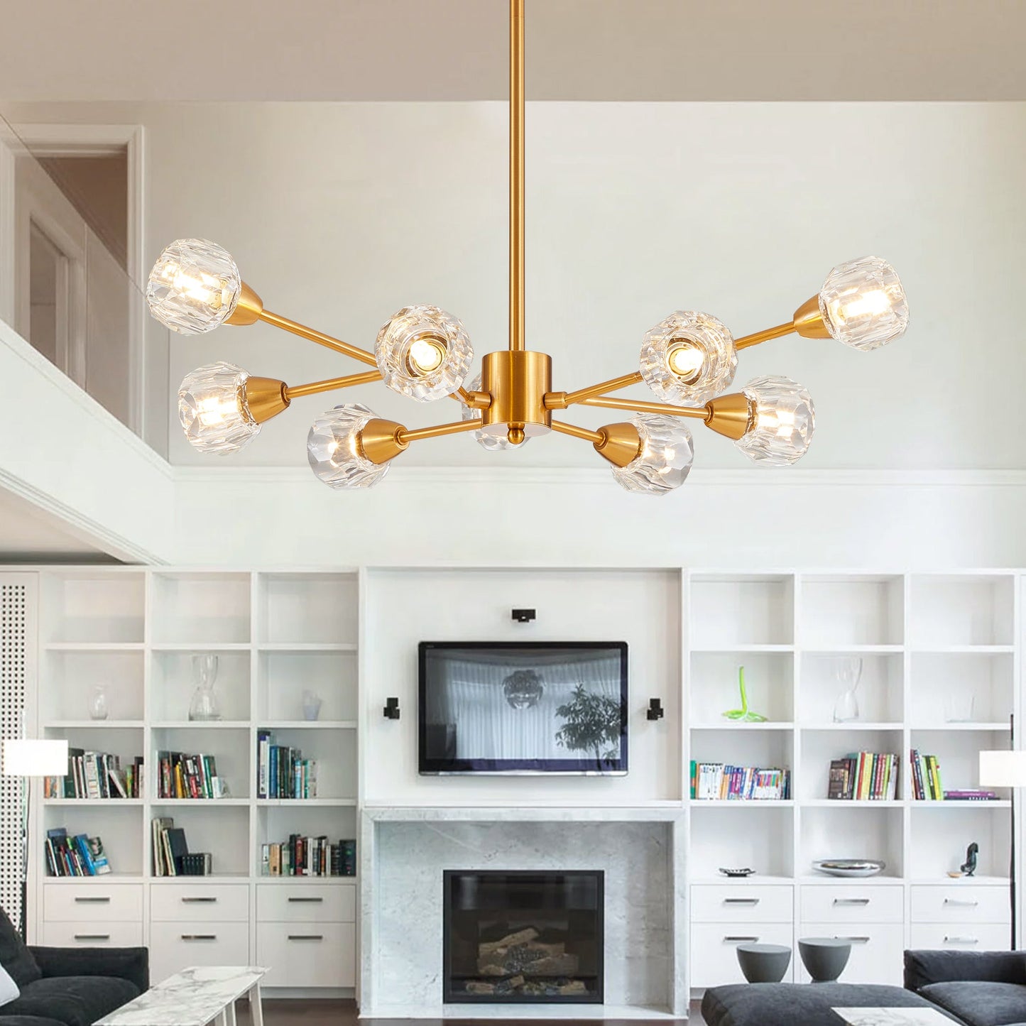 Modern Crystal Golden Chandelier 9 Lights Fixture