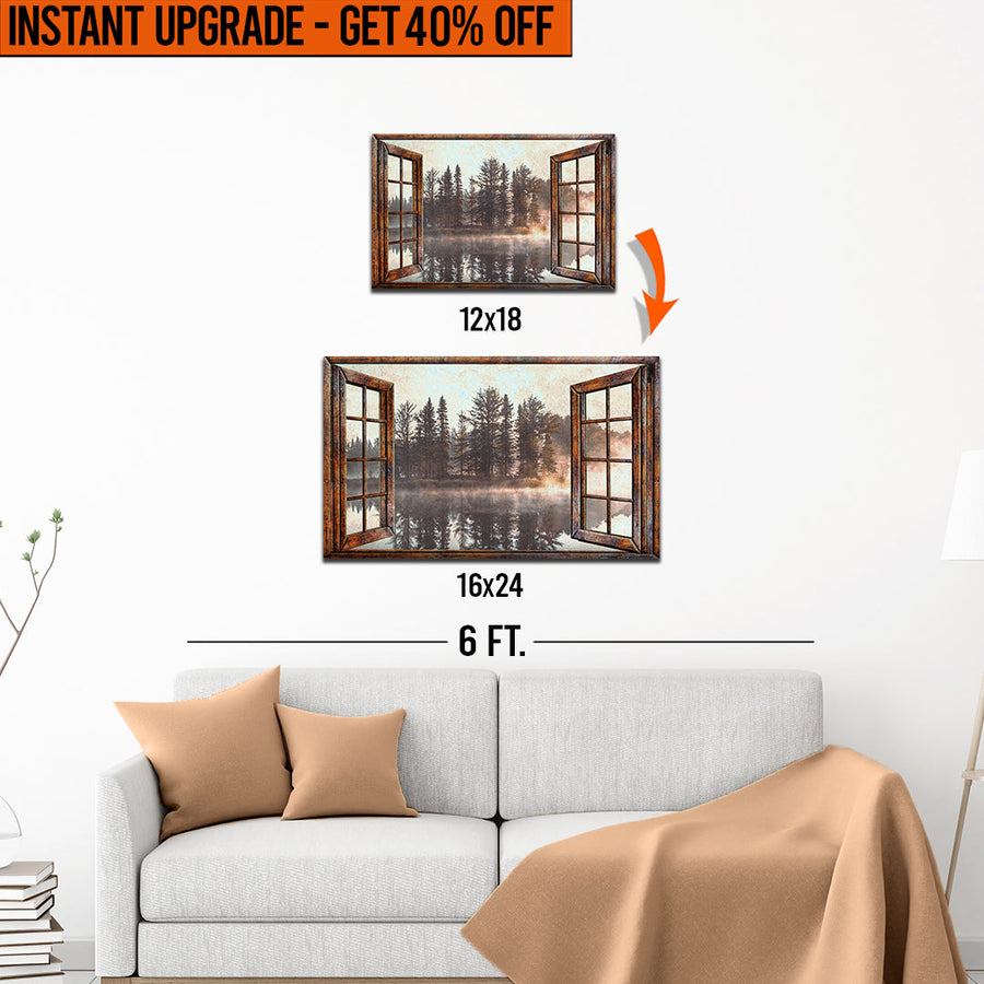 Upgrade Your 12x18 Inches 'Foggy Autumn Lake View By The Window' Canvas To 16x24 Inches