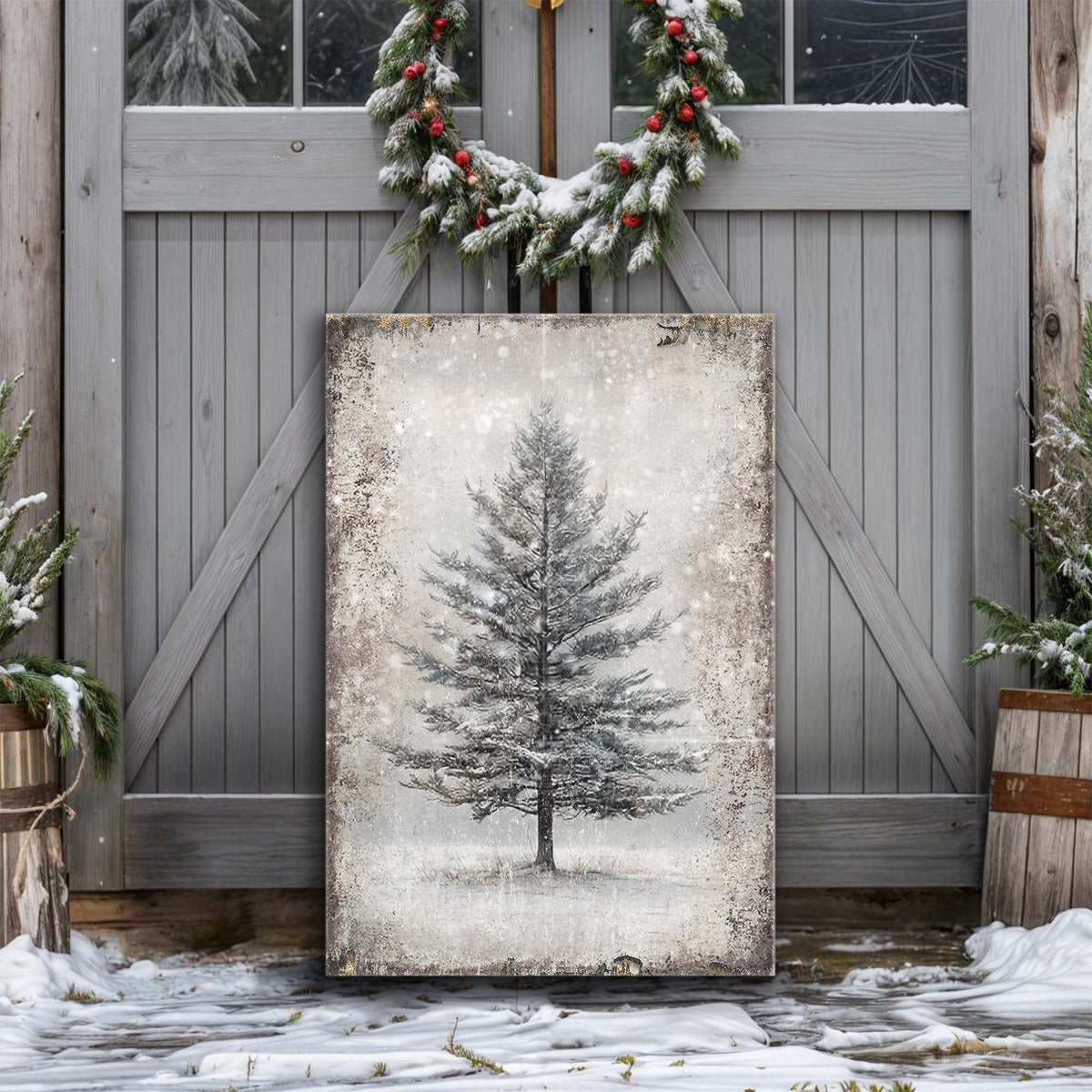 Vintage Christmas Tree Wall Art with Free Christmas Recipe Book