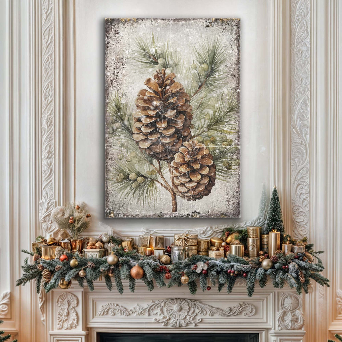 Vintage Winter Pine Cone Christmas Wall Art II - view 2