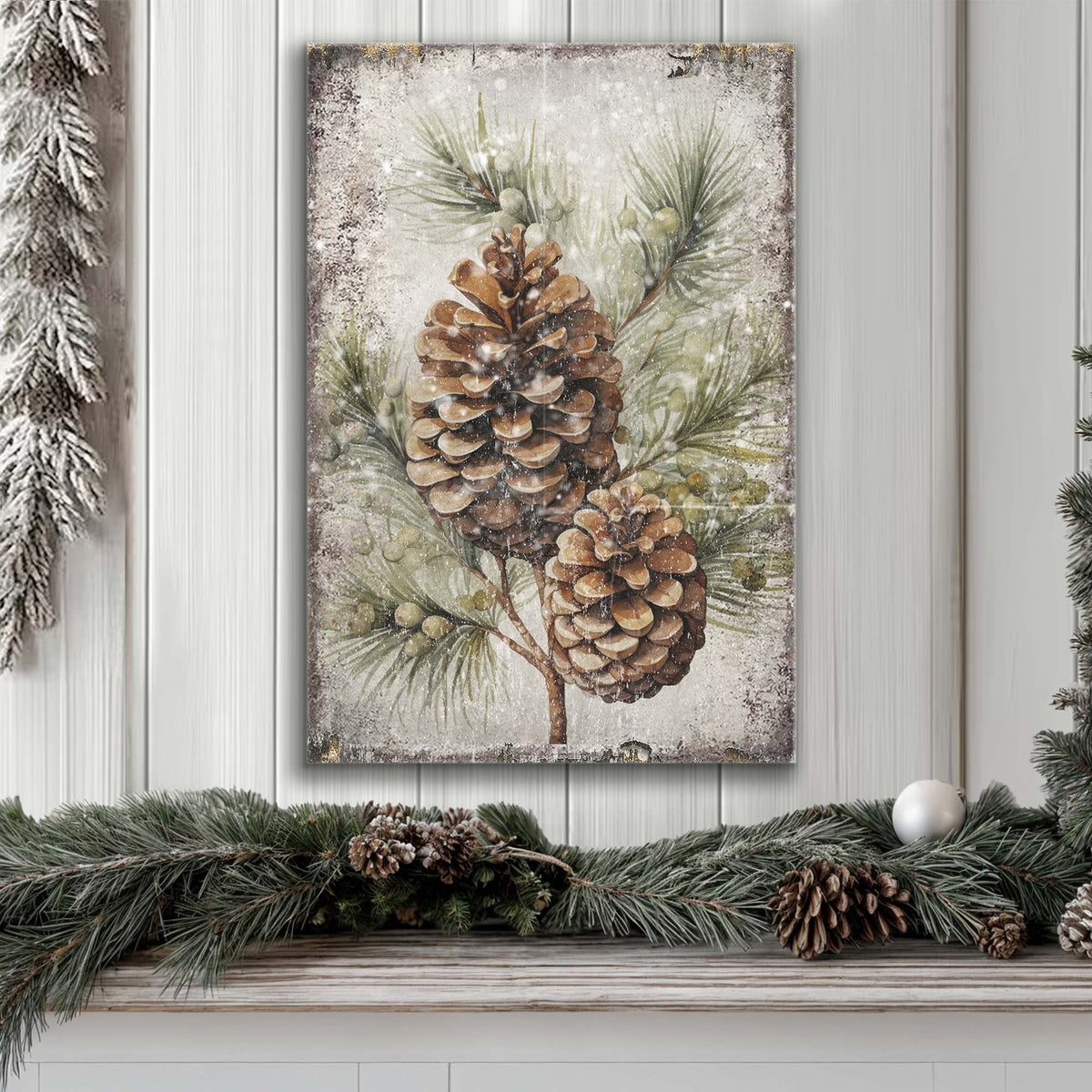 Vintage Winter Pine Cone Christmas Wall Art II - view 3