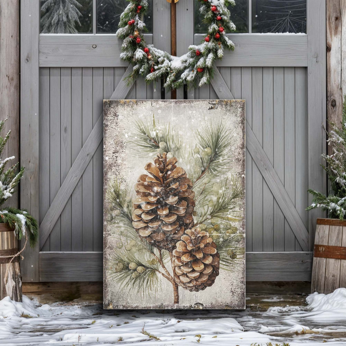 Vintage Winter Pine Cone Christmas Wall Art II - view 4