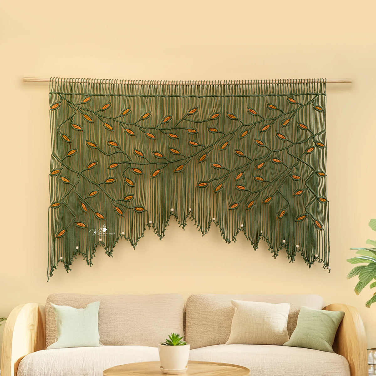 Aura Olive Mustard Macrame Window Curtain