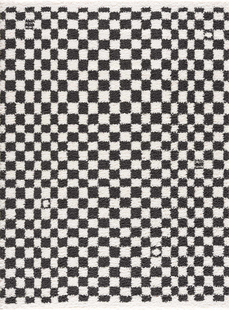 Kieu Black & White Checkered Shag Rug