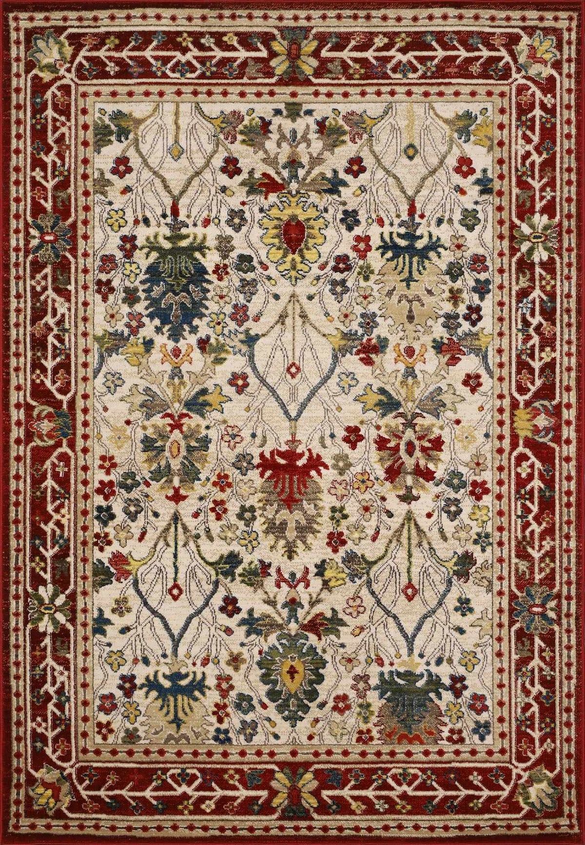 Neola White/Red Damask Area Rug