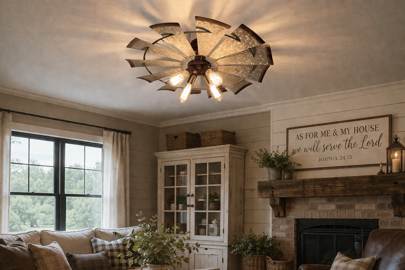 Farmhouse Windmill STATIONARY Ceiling Light | 30" Flush Mount