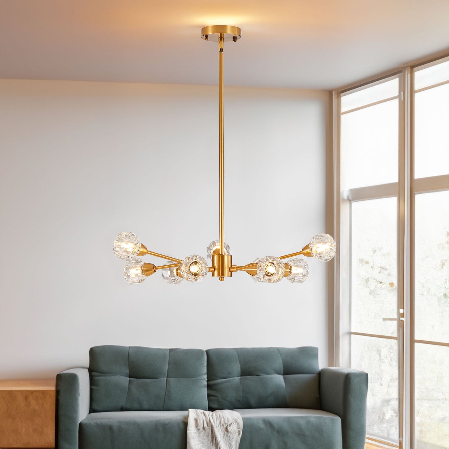 Modern Crystal Golden Chandelier 9 Lights Fixture