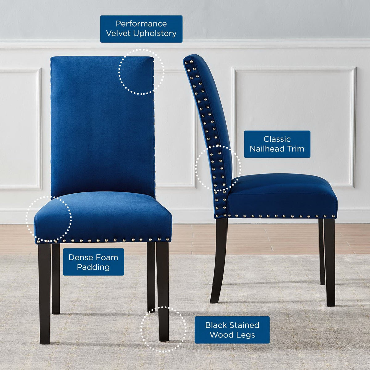 Parcel Performance Velvet Dining Side Chairs Set of 2 by Modway