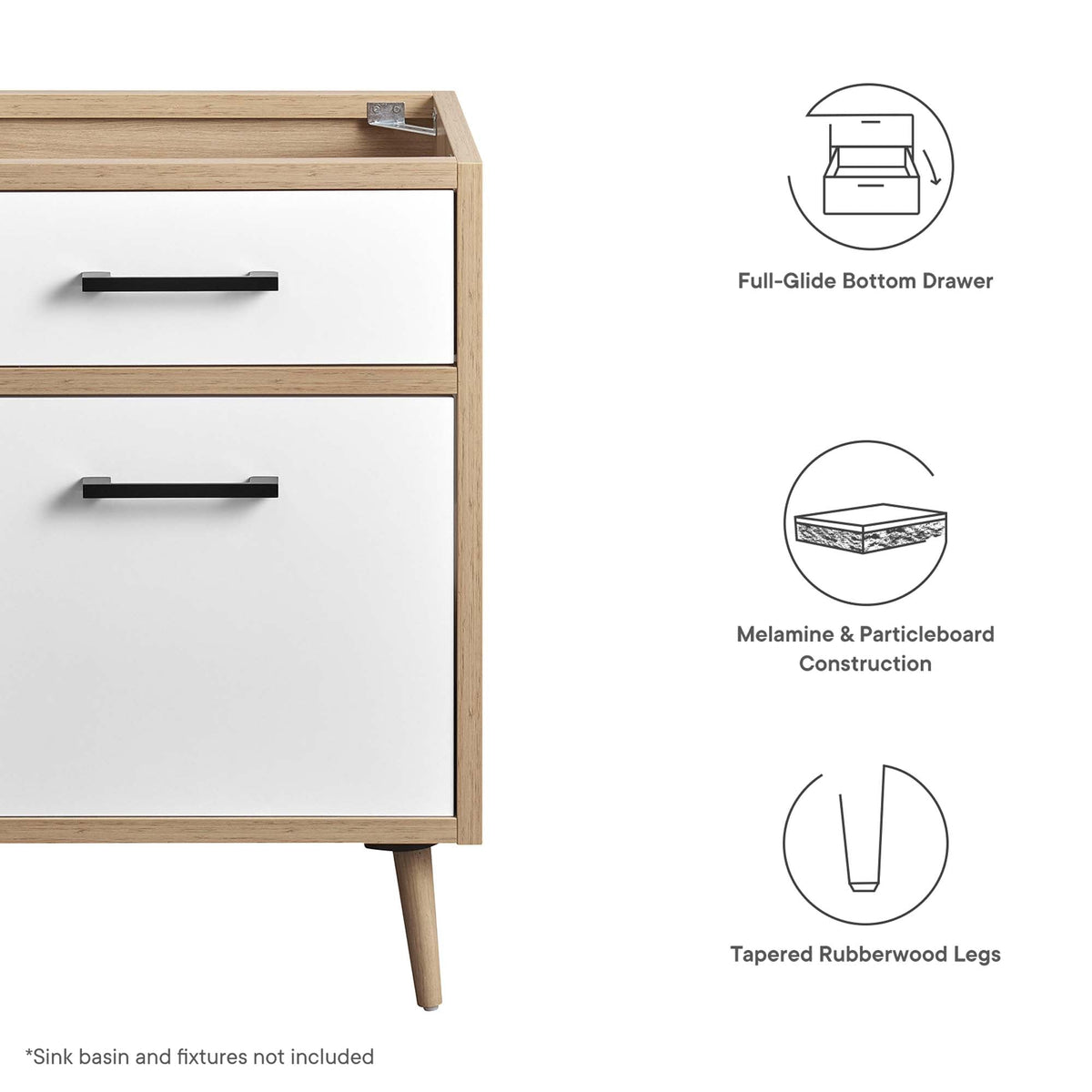 Maverick 24" Bathroom Vanity Cabinet Oak White