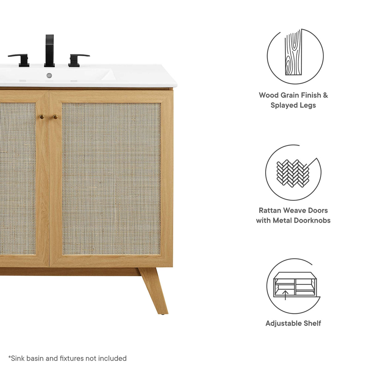 Soma 36" Bathroom Vanity Cabinet with Rattan Doors