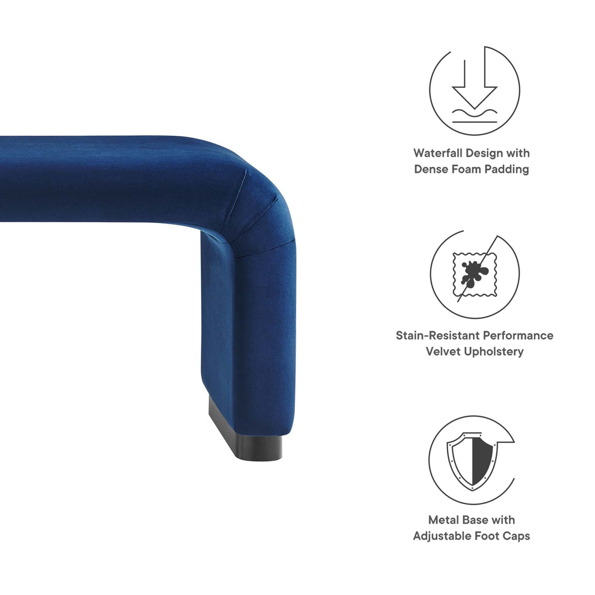 Koda Performance Velvet Waterfall Long Bench by Modway