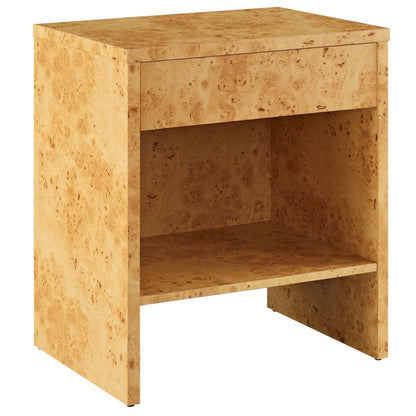 Hudson 1-Drawer Burl Wood Nightstand with Shelf