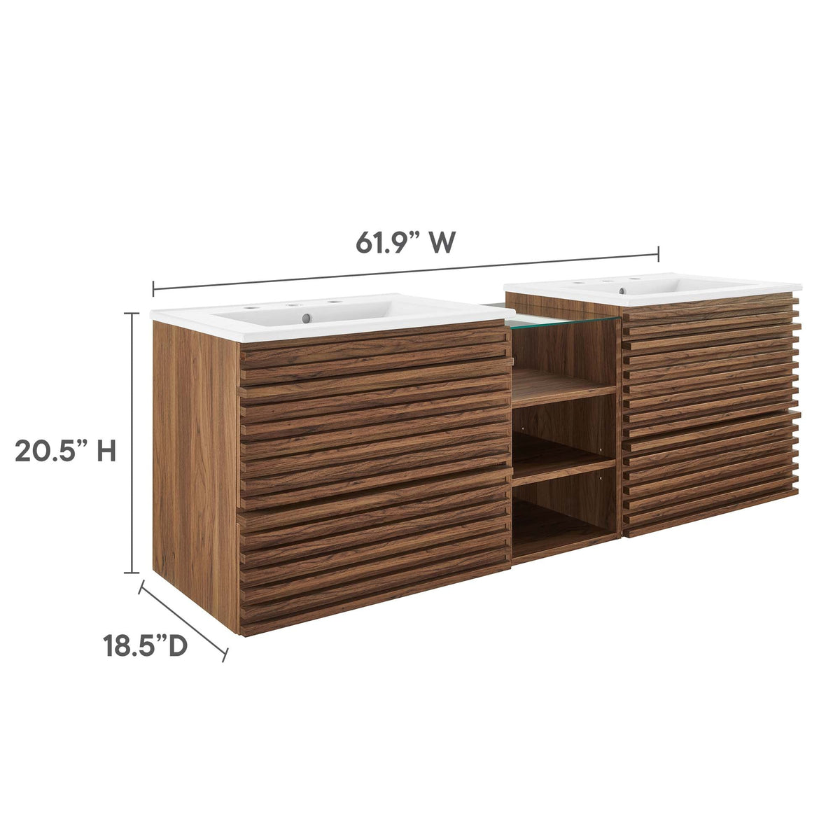 Render 62" Wall-Mount Double Sink Bathroom Vanity by Modway