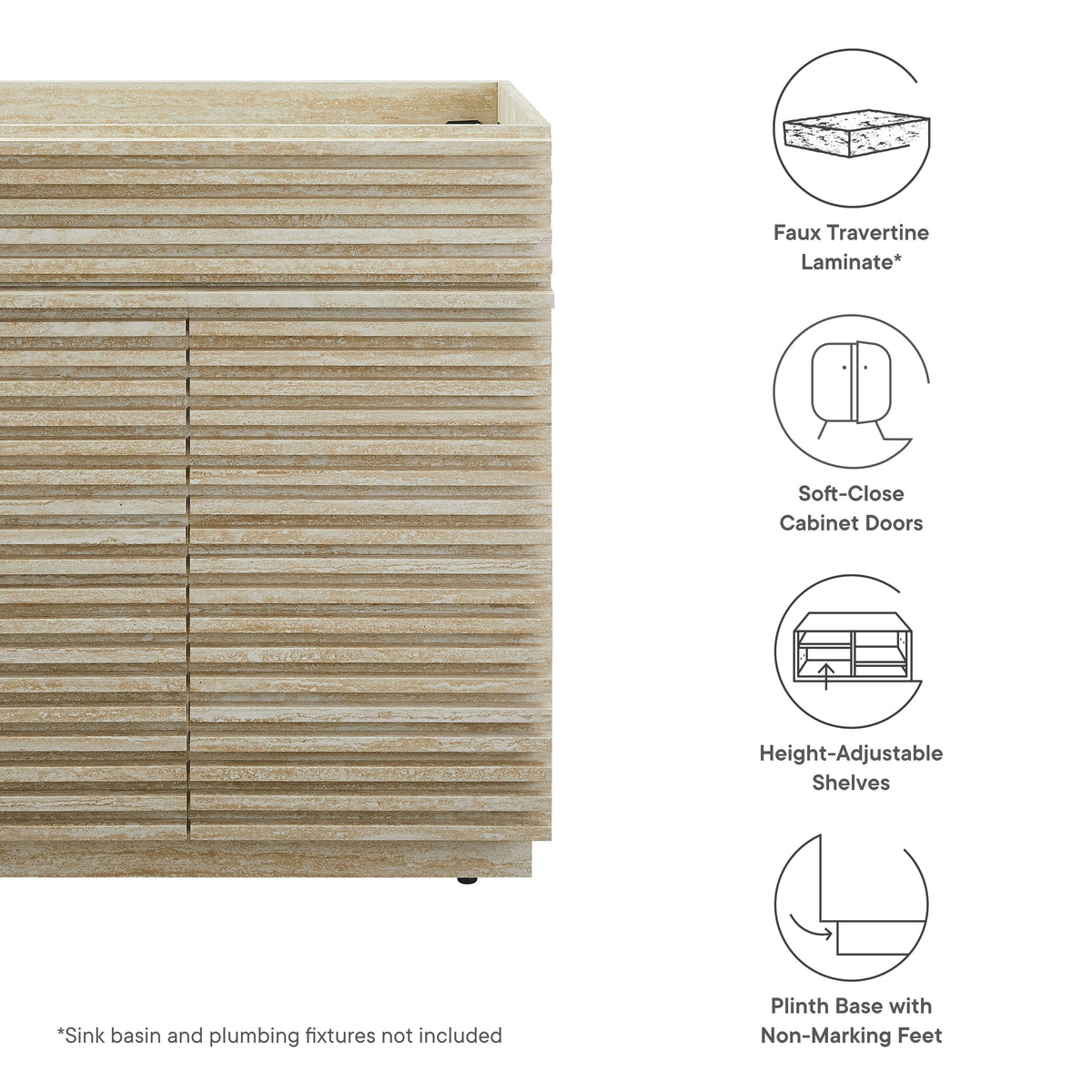 Render 30" Faux Travertine Bathroom Vanity Cabinet