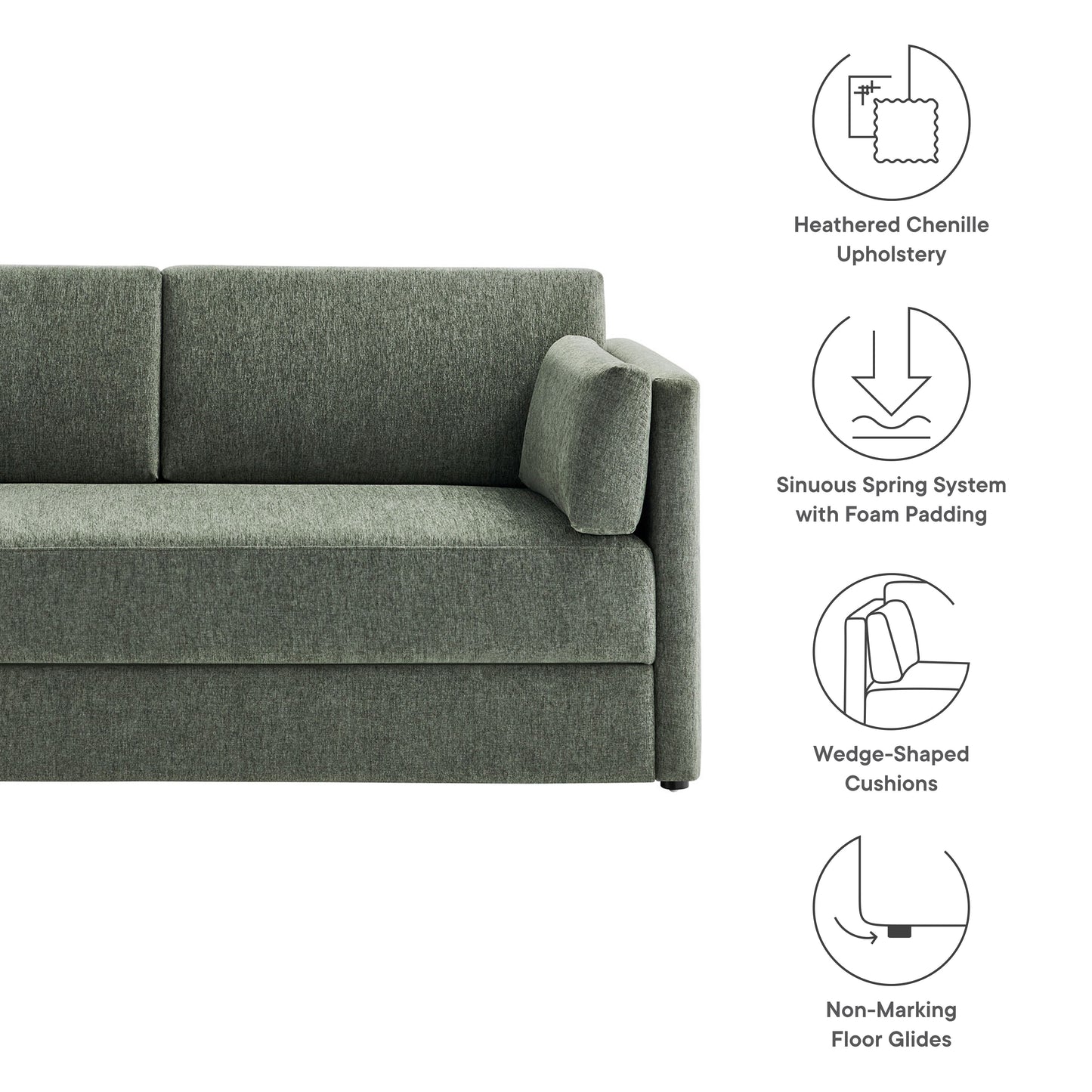 Linden Upholstered Heathered Chenille Small Sofa