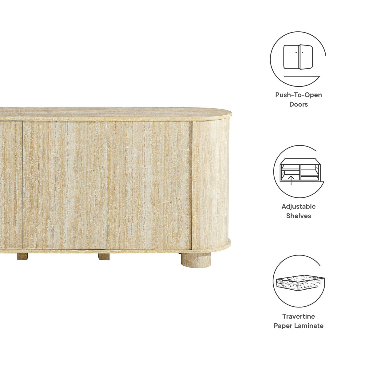 Overture 3-Door Oval Faux Travertine Sideboard by Modway