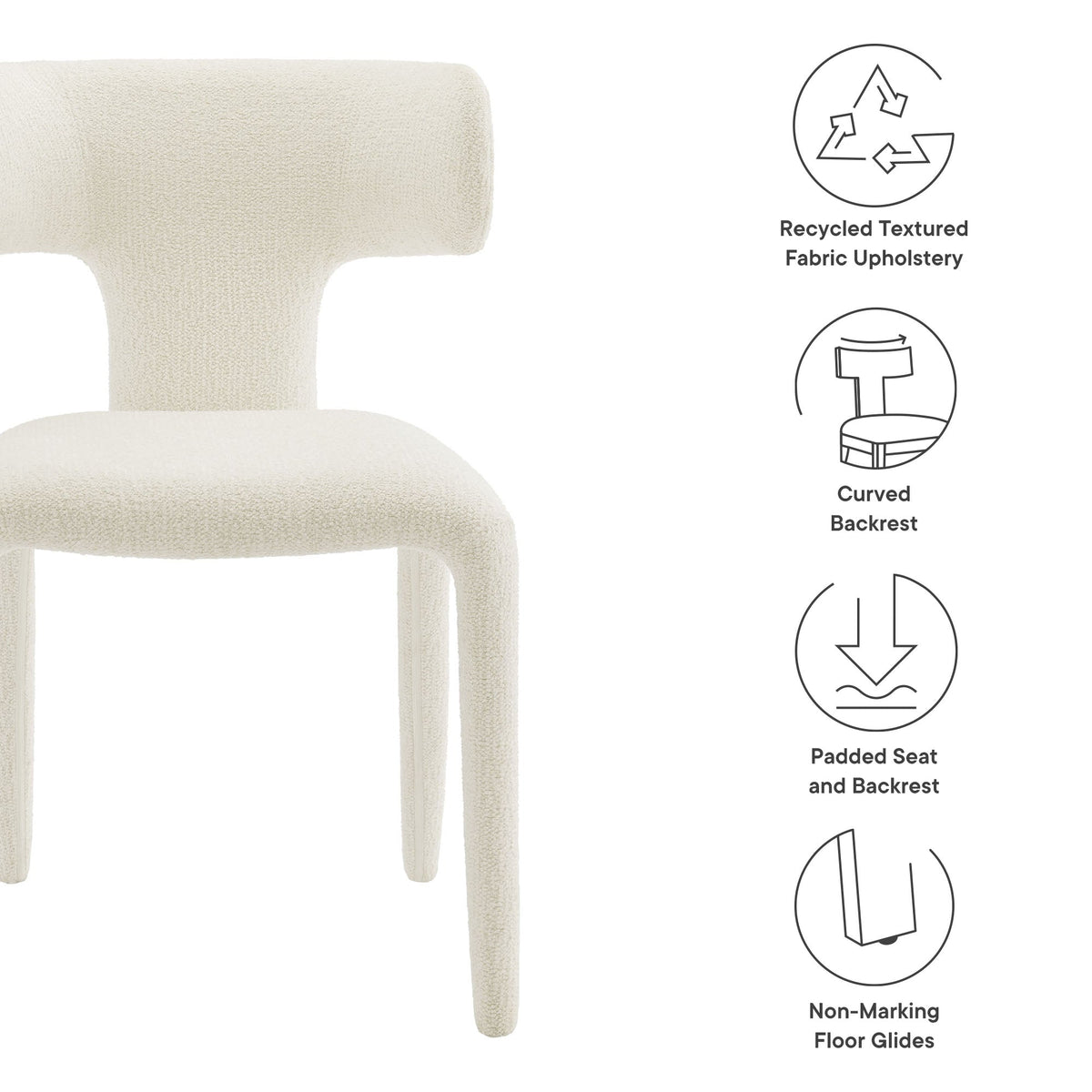 Stellan Curved Back Boucle Upholstered Dining Chair Set of 2