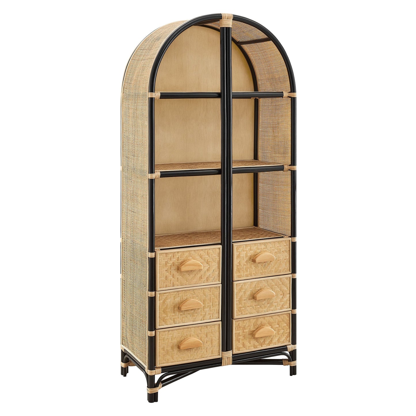 Jane 71 Inch Tall Arched Natural Rattan Bookshelf by Modway