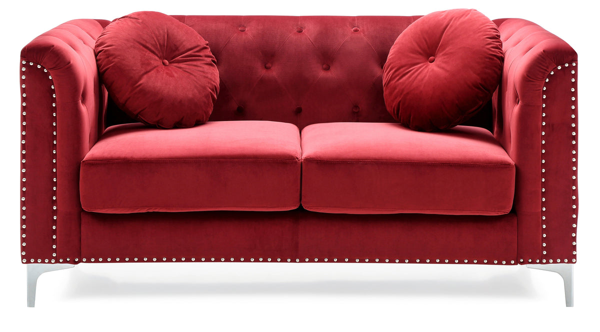 Chic Sloped Arm Loveseat in Burgundy