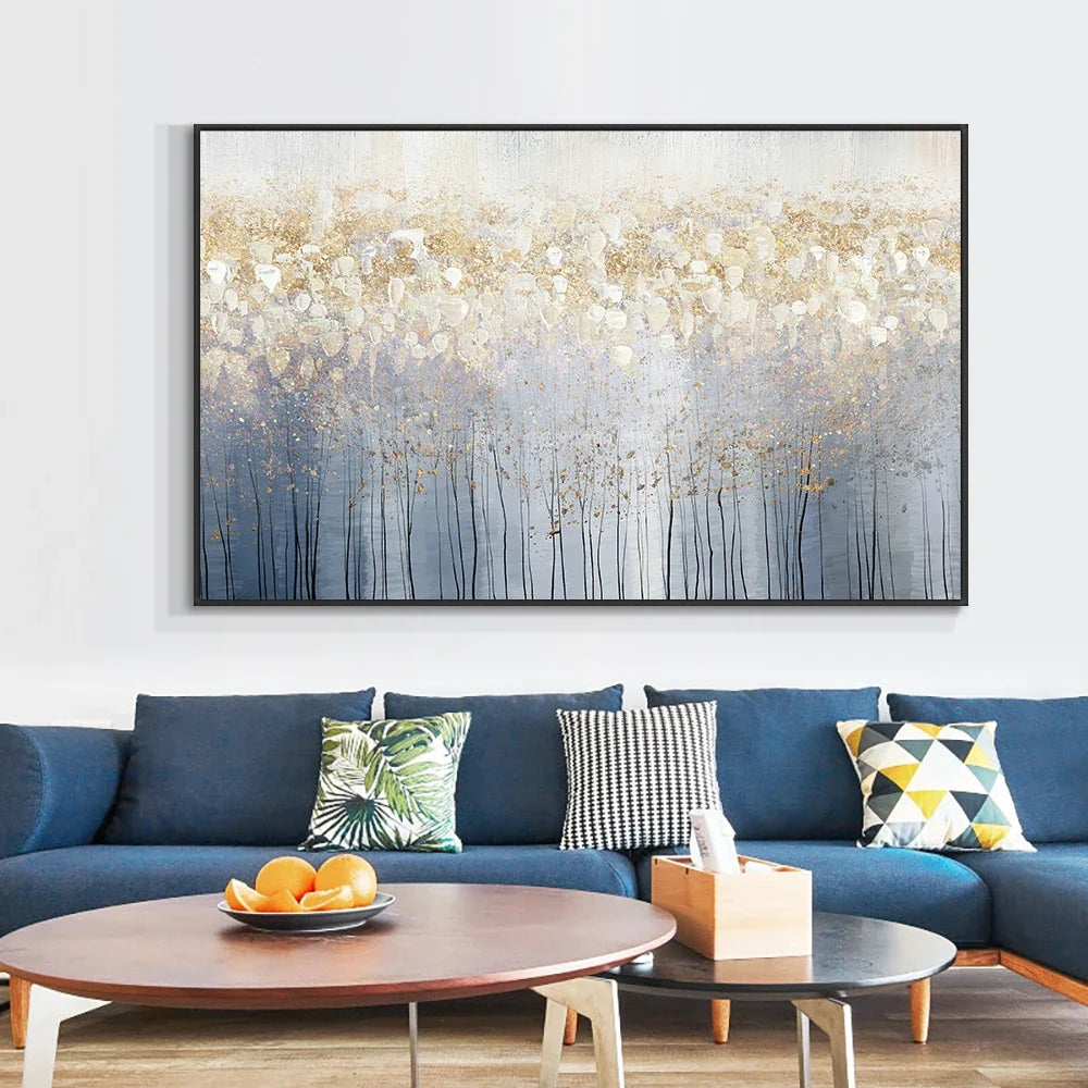 100% Handpainted Abstract Golden Oil Paintings On Canvas