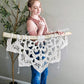 3 foot Large half mandala macramé wall hanging with hanging crystal drops.