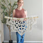 3 foot Large half mandala macramé wall hanging with hanging crystal drops.