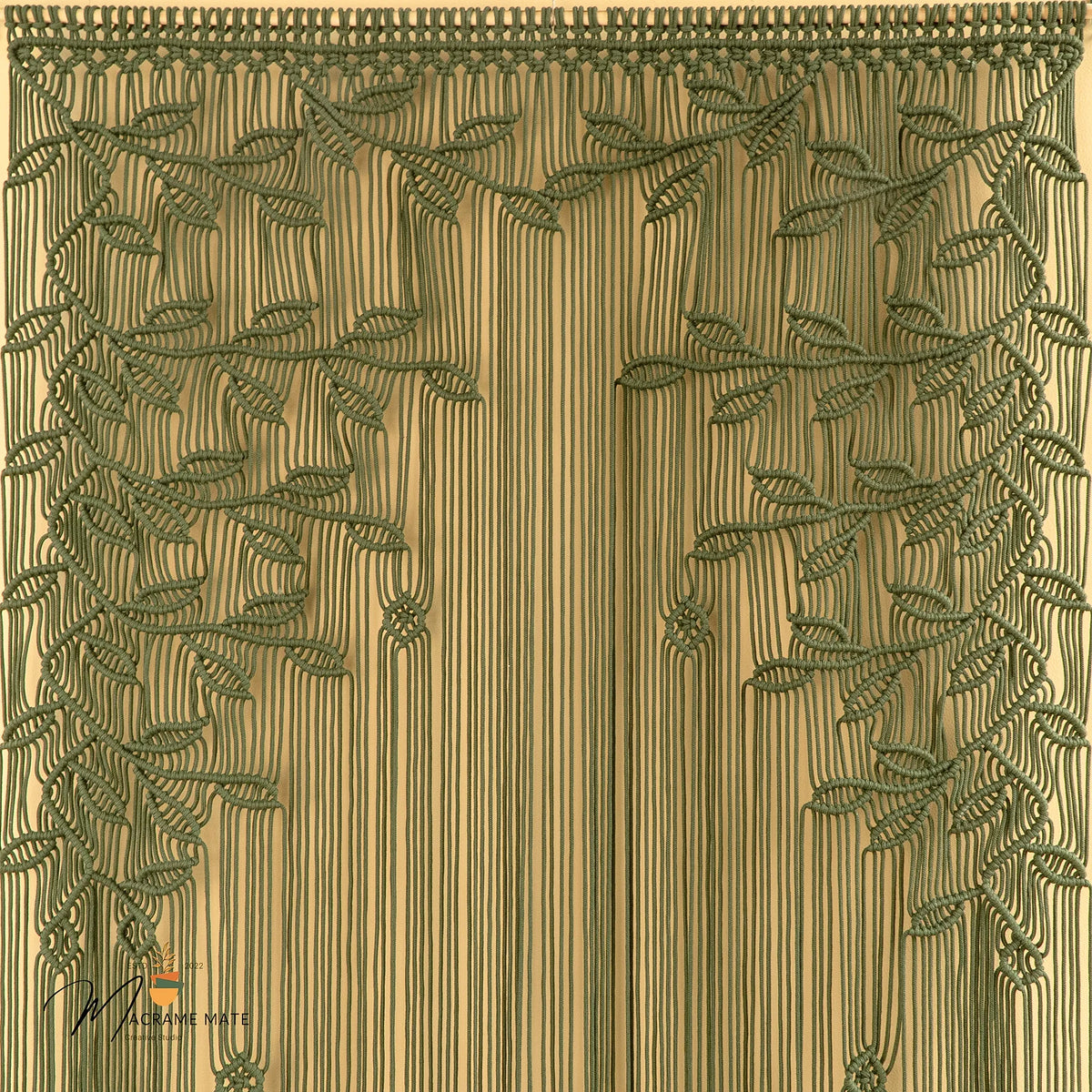 Juno Olive Green Macrame Leaf Door Curtain