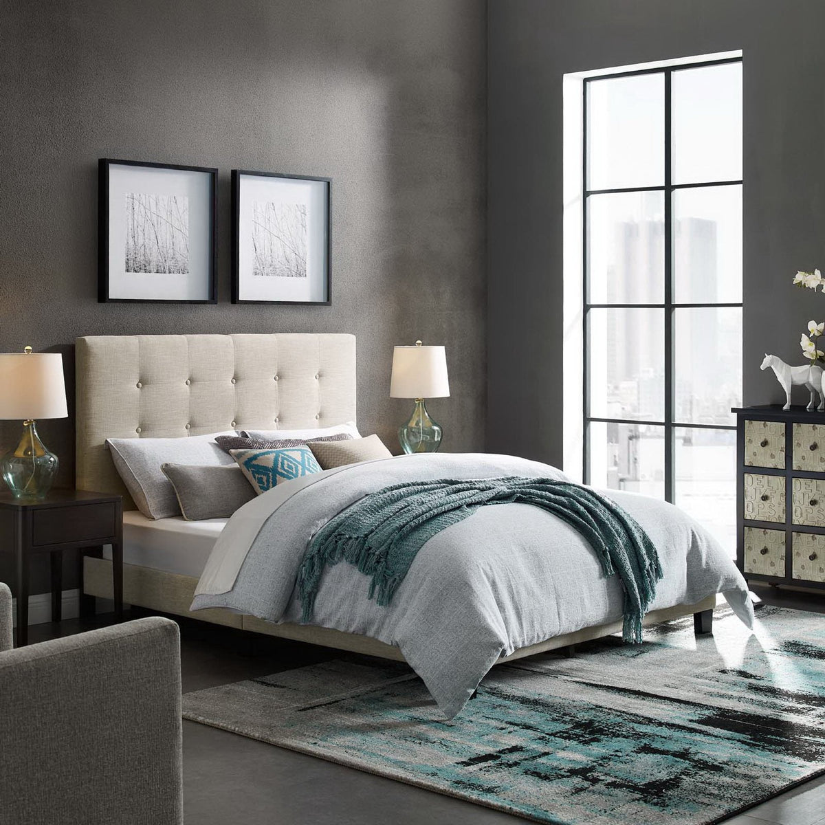 Melanie Tufted Button Upholstered Fabric Queen Platform Bed by Modway