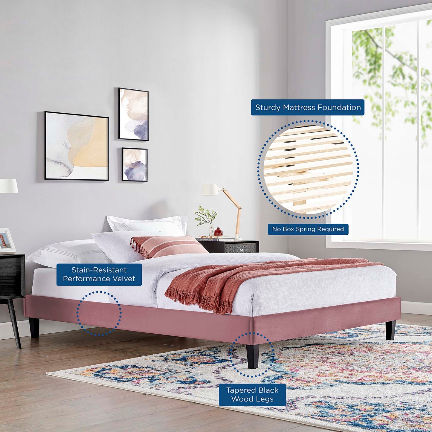 Reign Performance Velvet Twin Platform Bed Frame by Modway