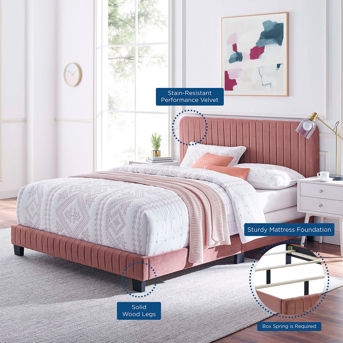 Celine Channel Tufted Performance Velvet Queen Bed by Modway